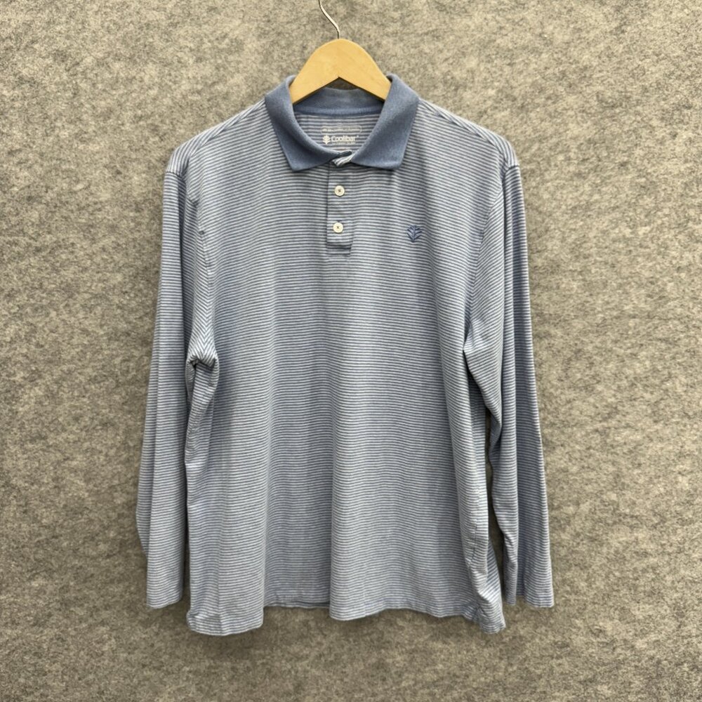 Coolibar Men's Pullover Activewear Golf Polo Shirt, UPF 50+, 3 Buttons, Blue, L